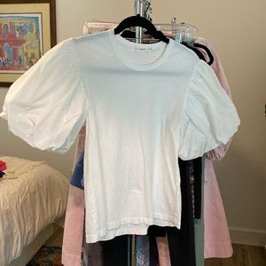 A.L.C xs white tee shirt with taffeta puff sleeves